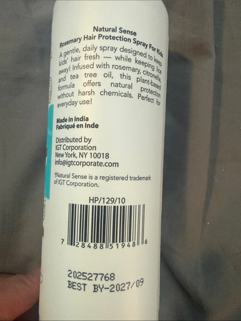 New!! Kids Rosemary Hair Head Lice Protection Spray - 8fl oz/ 236 ml full size